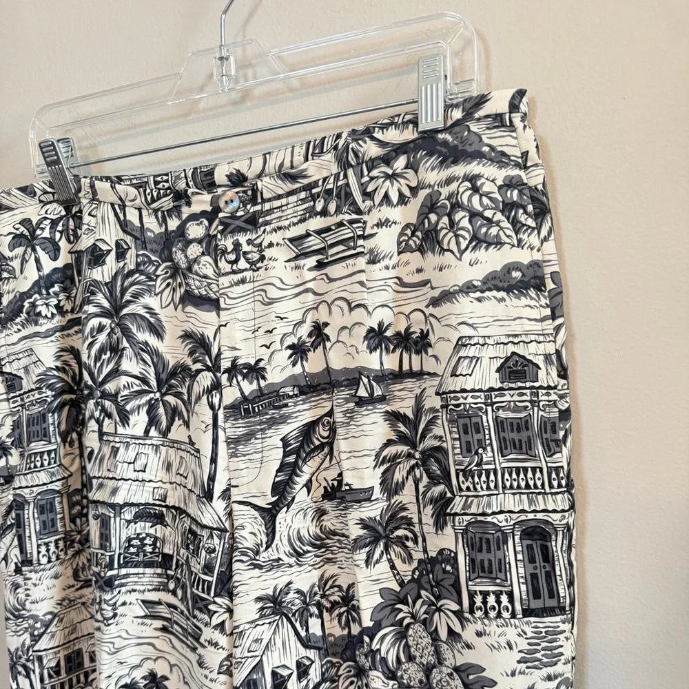 Kahala • Vintage 100% Silk Beachy Novelty Print Pant‎ Pockets Resortwear Summer